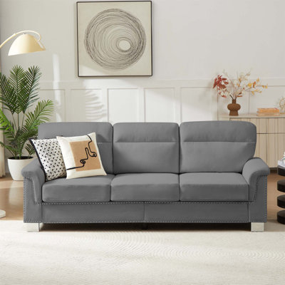 82-Inch Modern 3-Seater Sofa With Compressed Snowfleece Fabric For Living Room, Bedroom, And Office Use