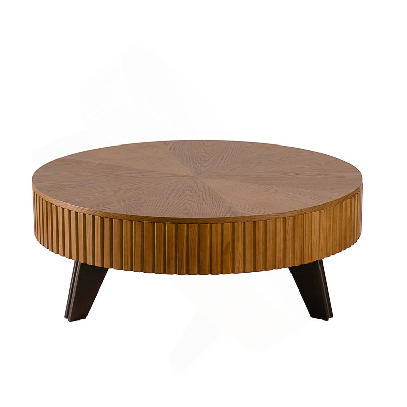 Table basse ronde 39,37 po avec espace de rangement, H 15,7 po x L 39,37 po x l 39,37 po, Naturel, Marron foncé