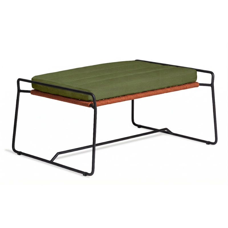 Repose-pieds d'extérieur avec coussin Sandur, Toile lichen, Corde terre cuite / structure anthracite