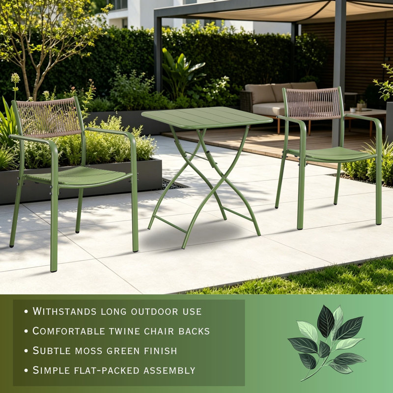 Rimini Patio Dining Set with Folding Table & Two Chairs, Green