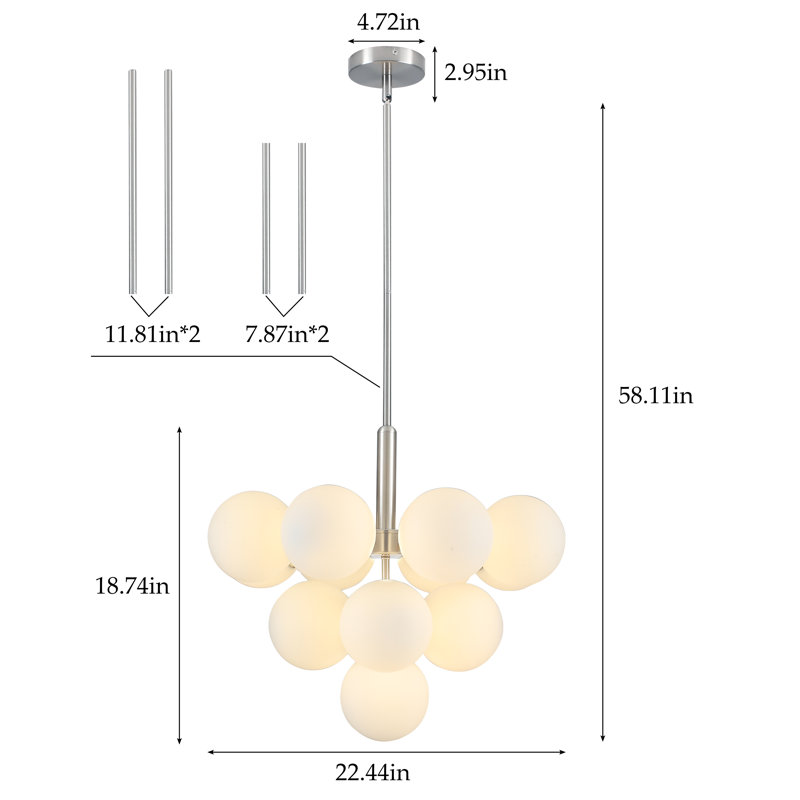 13 - Light Dimmable Modern Sputnik Atomic Tiered Cluster Globe Bubble Chandelier with Opal Glass Globe, Nickel