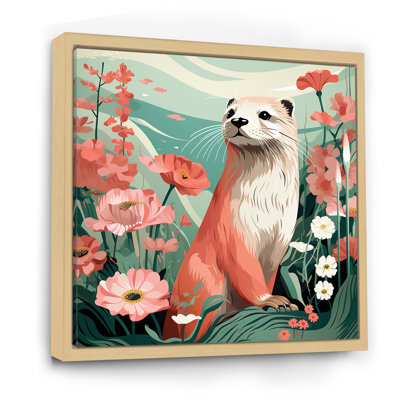 Playful Otter In Floral Blooms I - Otter Wall Art
