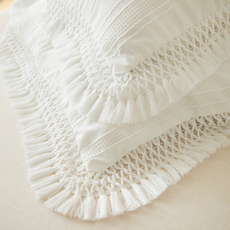 O’BREEZE Boho Striped Tufted Textured Duvet Cover Set with Tassel, Queen Duvet Cover + 2 Standard Pillowcases
