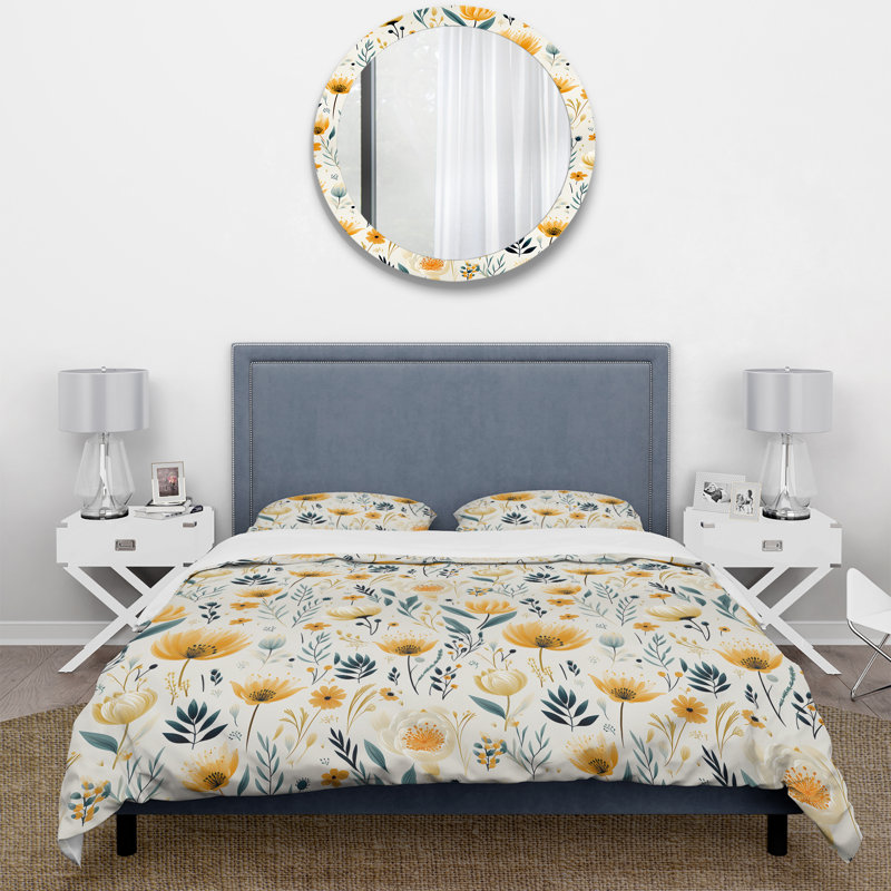 Literie à fleurs jaunes et sereines, Housse de couette pour très grand lit et 2 très