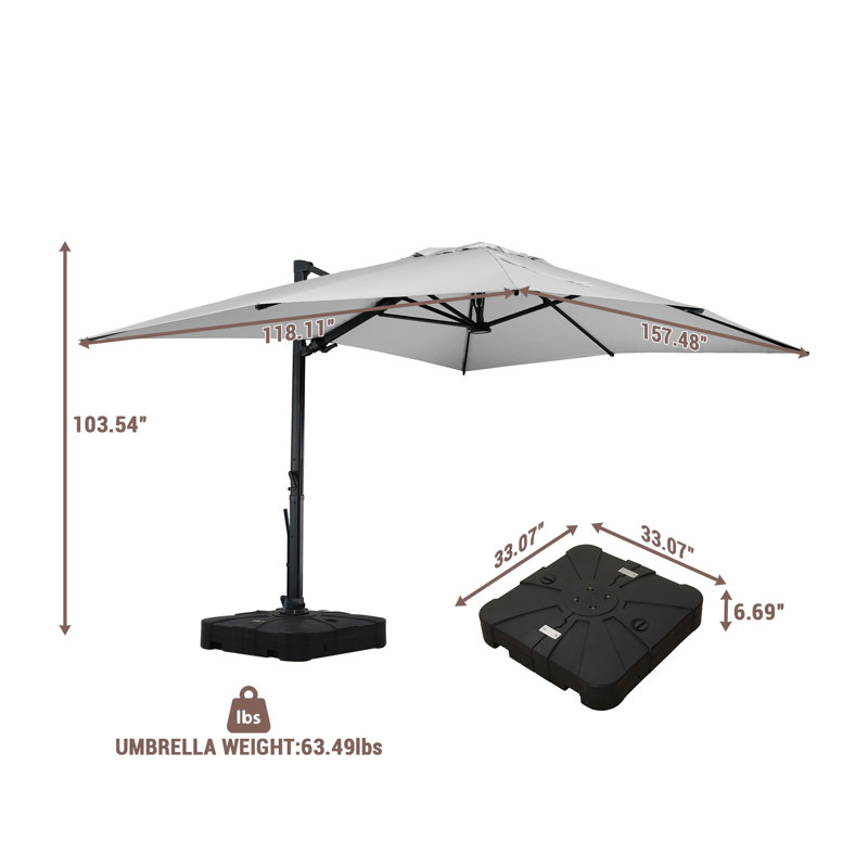 Parasol lumineux rectangulaire en porte-à-faux 13 pi x 10 pi Montravion, gris