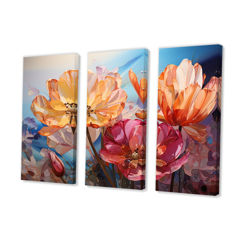 Verre, tulipes liquides, art sur toile, H 40 po x l 60 po x P 1 po
