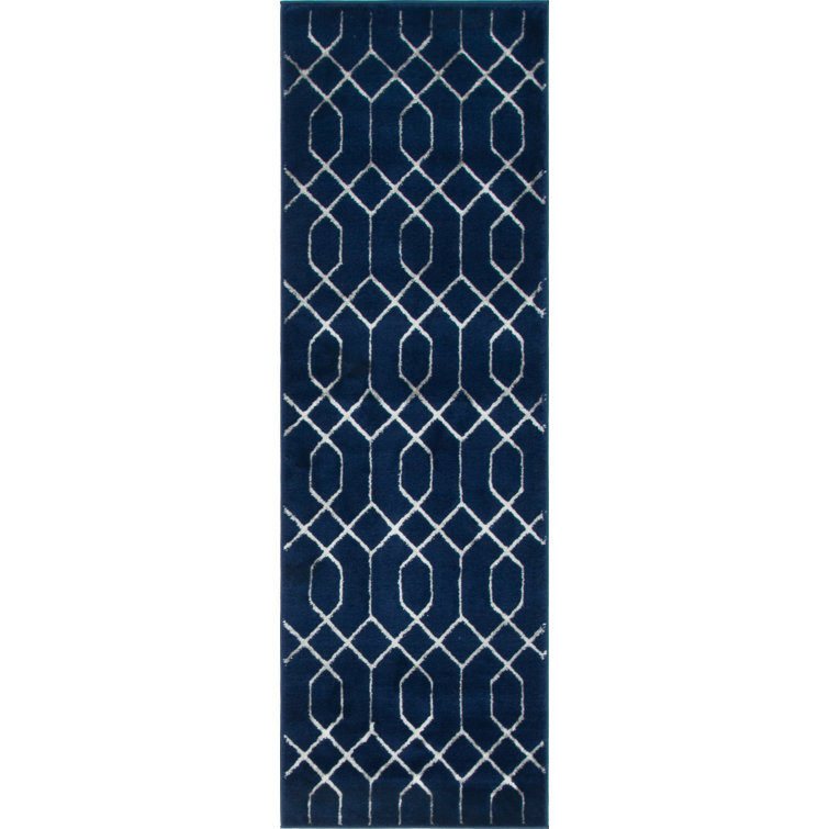 Glam Navy Blue Silver Area Rug