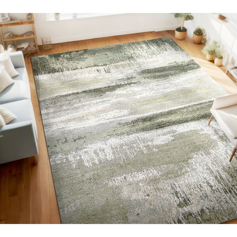 Tapis beige et vert noué à la main de haute qualité, Rectangulaire 8 pi x 10 pi