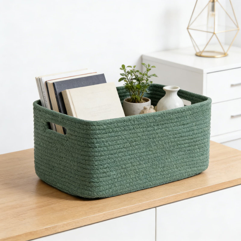 Grands paniers de rangement pour tablettes et organisateurs de garde-robe, bacs en corde tissée pour vêtements, couvertures, jouets et chambre de bébé, 2 paniers décoratifs rectangulaires
