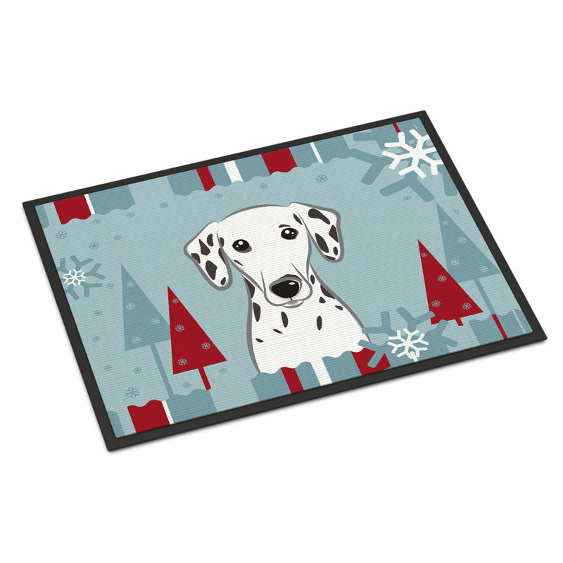 Tapis pour porte d’extérieur antidérapant dalmatien de noël winter, Rectangle 2 pi x 3 pi