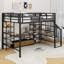 Lit mezzanine double en métal avec escalier, table et tablettes de rangement-566204336