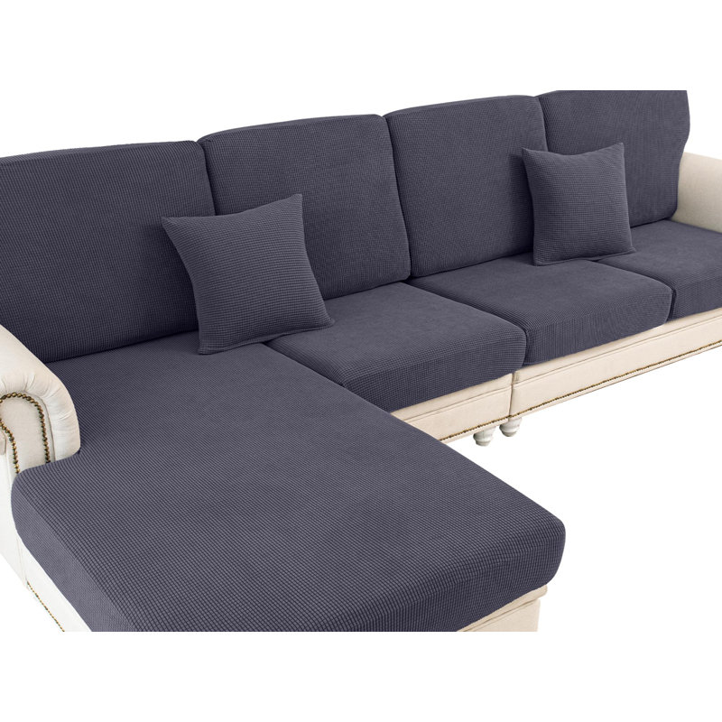 Housse de coussin pour canapé modulaire en forme de L avec siège séparé et housse de canapé Housse de canapé extensible avec 2 taies d'oreiller (3 places, 1 chaise, gris foncé)