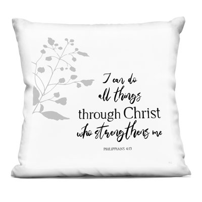 All Things Through Christ Decorative Printed Throw Pillow, design by Val Rhodes