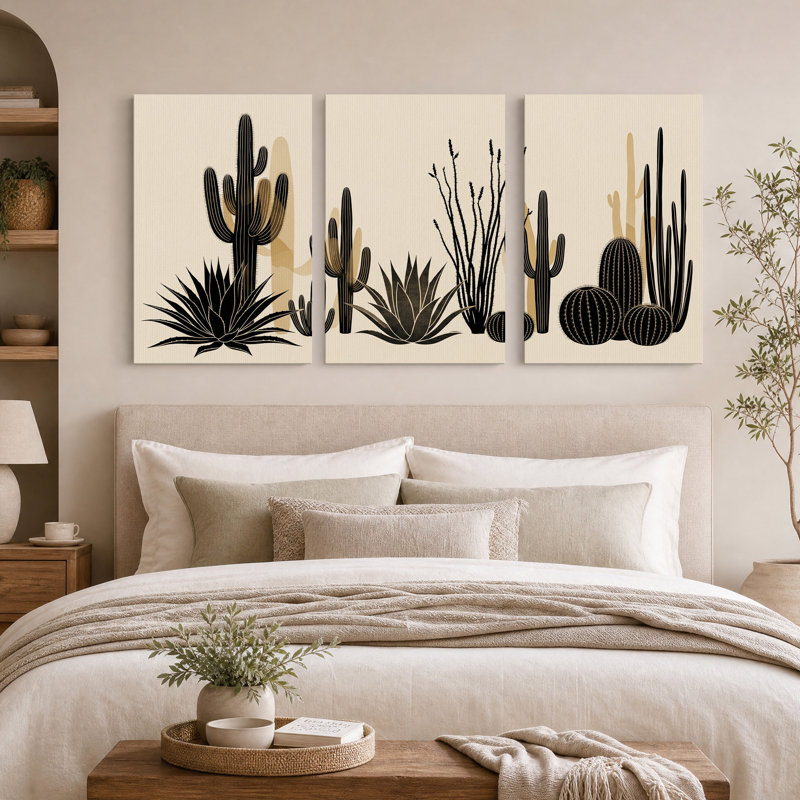 Cactus noir et doré, ensemble de 3 plantes botaniques, H 36 po x l 24 po x 3 pièces