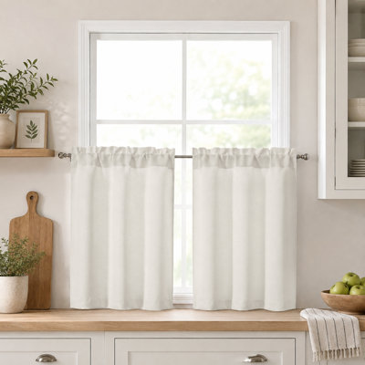 Light Filtering Short Curtains 30 Inch Length, Small Kitchen Window Curtains over Sink, Half Window Cafe Curtain Tier for Bathroom Basement Cabinet Camper, 2 PCS, Each 30"Wx30"L, Pure Ivory