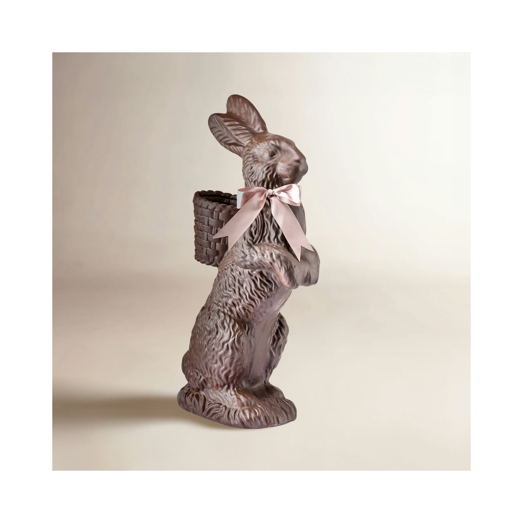 Resin Chocolate Standing Bunny With Basket 35", Brown, 13.75 in X 7 in