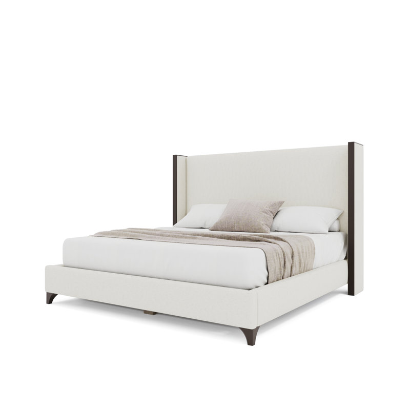 Megan Upholstered Wood Wing Plain, Off White, King