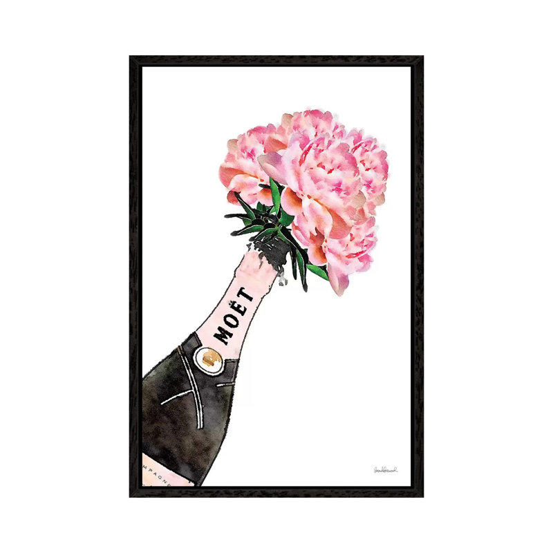 Champagne Pink Splash Peony V by Amanda Greenwood - Print on Canvas, 66.04 cm H x 45.72 cm W, Black Framed Canvas