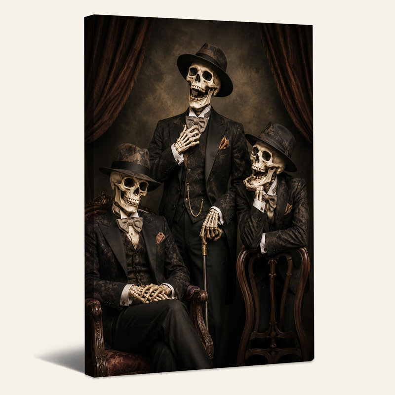 «Three Skeleton Gentlemen in Formal Suits and Halloween», art mural sur toile, H 30 po x l 20 po
