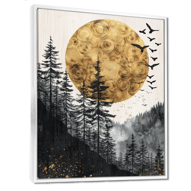 Goverdhan, gothique, corbeau sous une lune dorée III - Corbeau, impressions sur toile, H 32 po x l 24 po, Blanc
