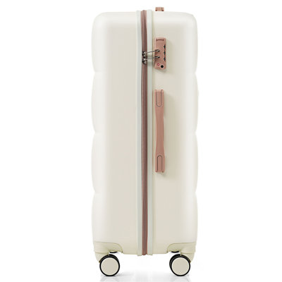 Luggage Set Of 3, Airline Certified Carry-On Luggage With Cup Holder, ABS Hard Shell Luggage With Spinner Wheels, White
