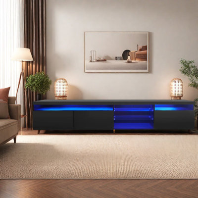 Adjustable LED Glass Storage TV Stands & Entertainment Centers, Black MDF Modern