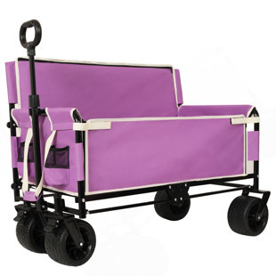 Chariot pliable convertible 3-en-1 avec banquette et rangement - Chariot utilitaire robuste de 500 lb, roues tout-terrain d'une capacité de 180 L pour le camping, la plage, les sports, le jardin et le mauve