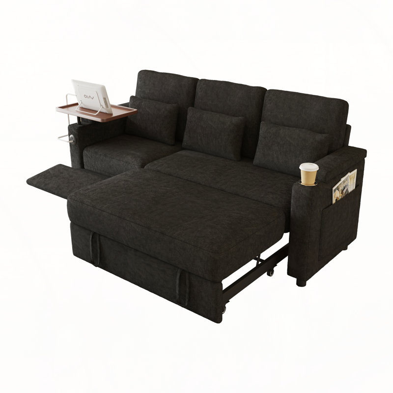 3-in-1 Foldable Sofa Bed, Black Chenille