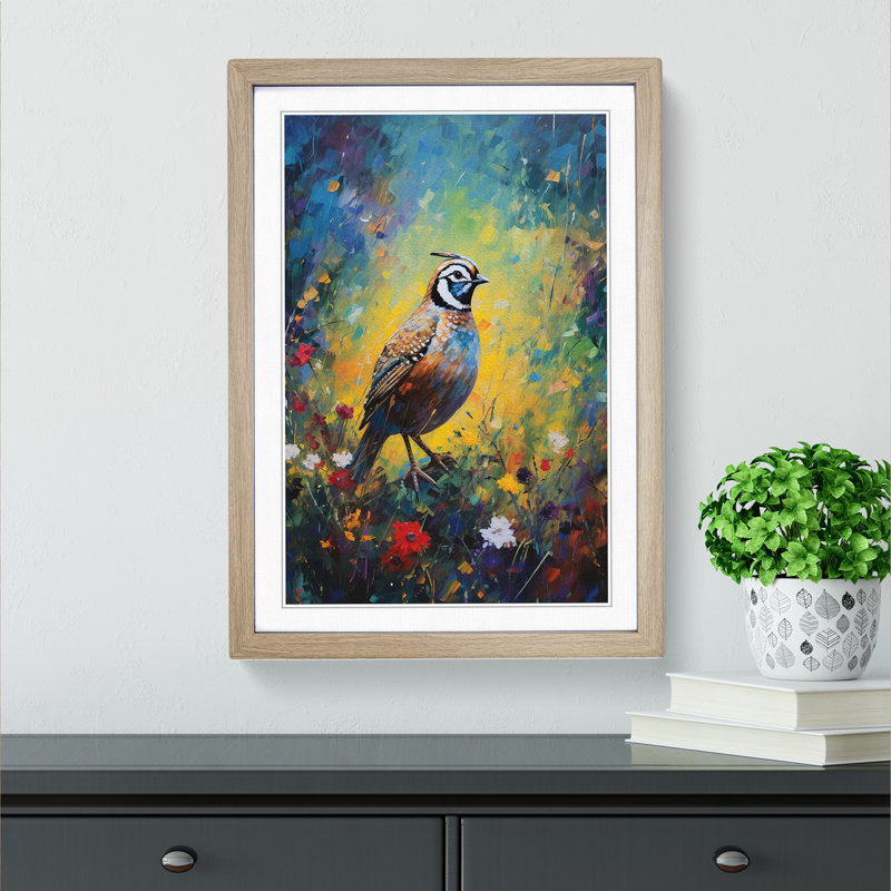 Partridge Impressionism No.2 - Single Picture Frame Print on Wood, Oak Framed, 64cm H x 46cm W x 2cm D