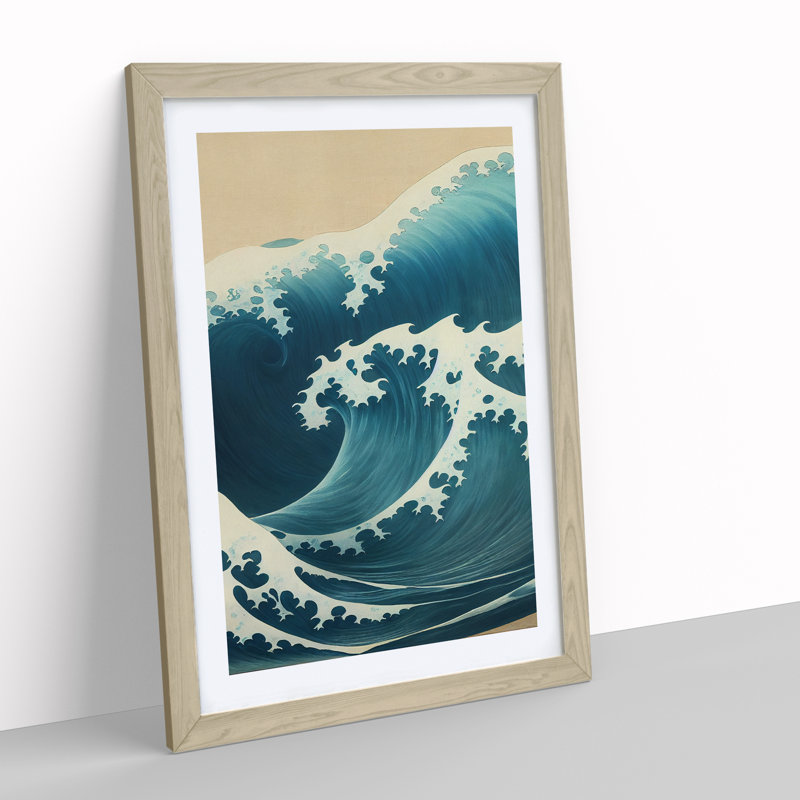 Traditional Japanese Wave No.2 - Single Picture Frame Painting, 46cm H x 34cm W x 2cm D, Oak Framed