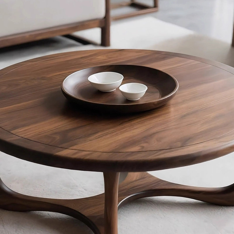 Walnut Coffee Table with Rounded Edges, 17.71" H x 35.43" L x 35.43" W