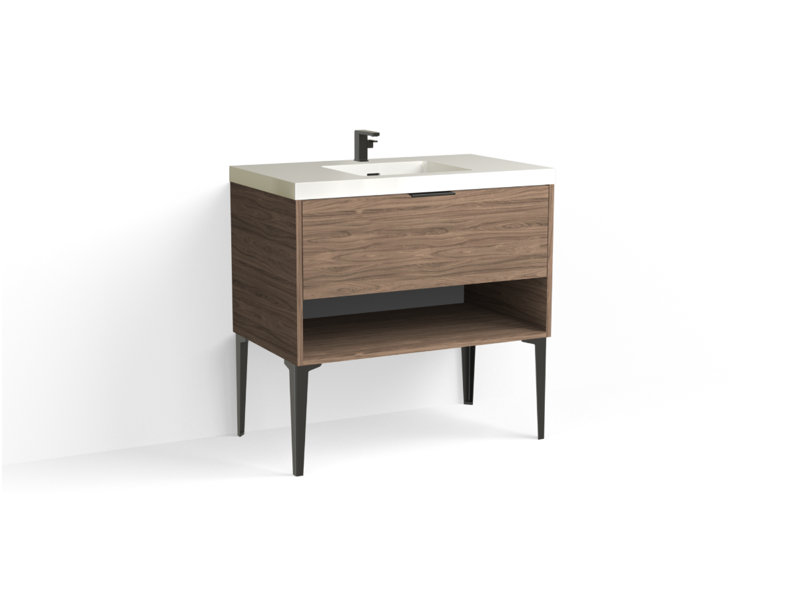 Modo 36" W Freestanding Single Bathroom Vanity with Dean Leg, Matte White/Single, Biondo, Polished Nickel