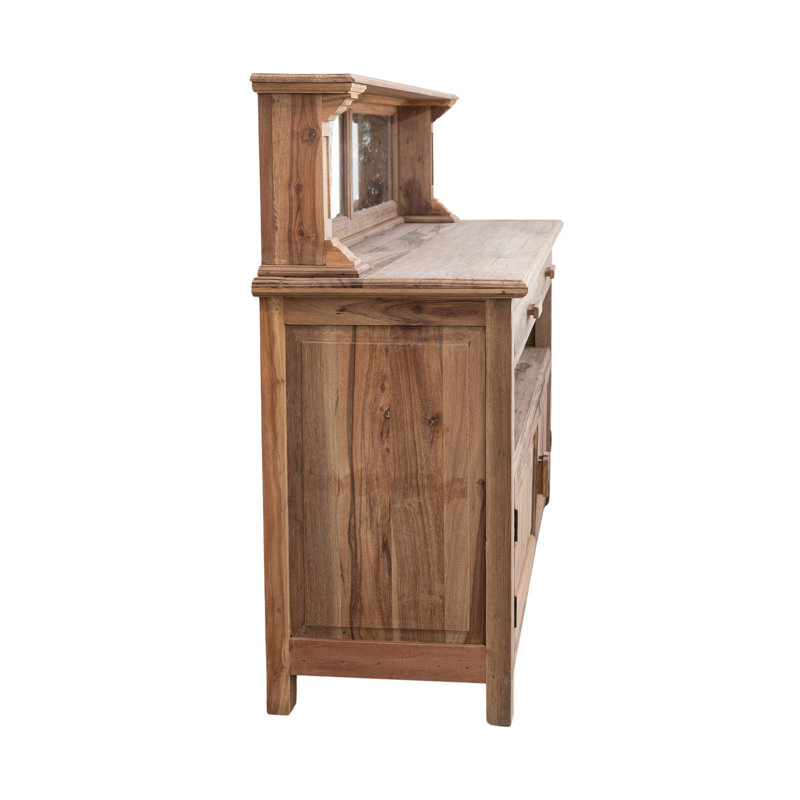 Reclaimed Wood Vintage Reproduction Sideboard With Antique Mirrored Back