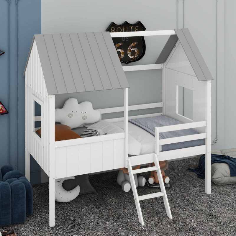 Hicksville Kids Twin Loft Bed, White/Gray