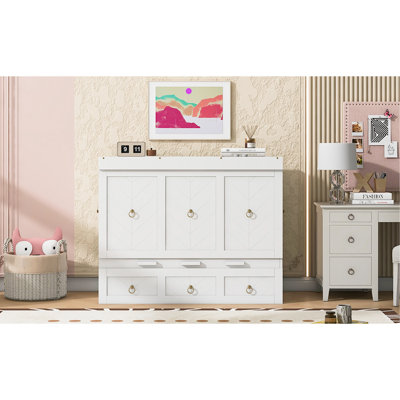 Lit double compact, blanc, avec un grand tiroir pour un lit blanc supplémentaire et beaucoup de rangement - conception efficace, matériau stable