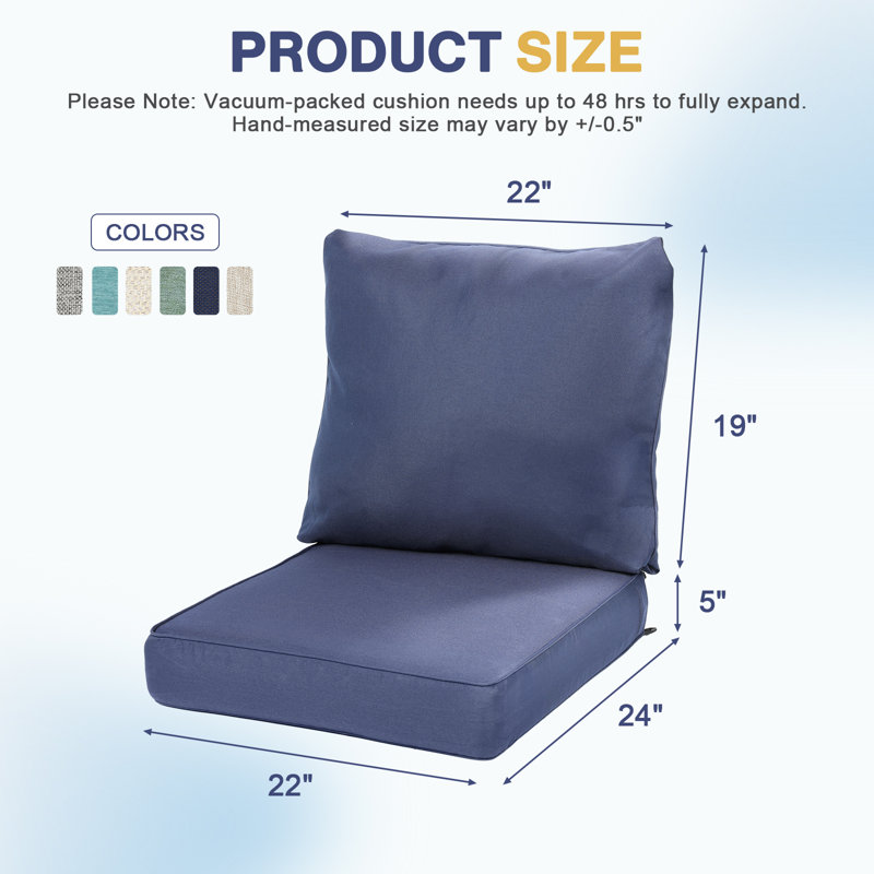  Outdoor Seat/Back Cushion, Navy Blue, 22" W x 24" D