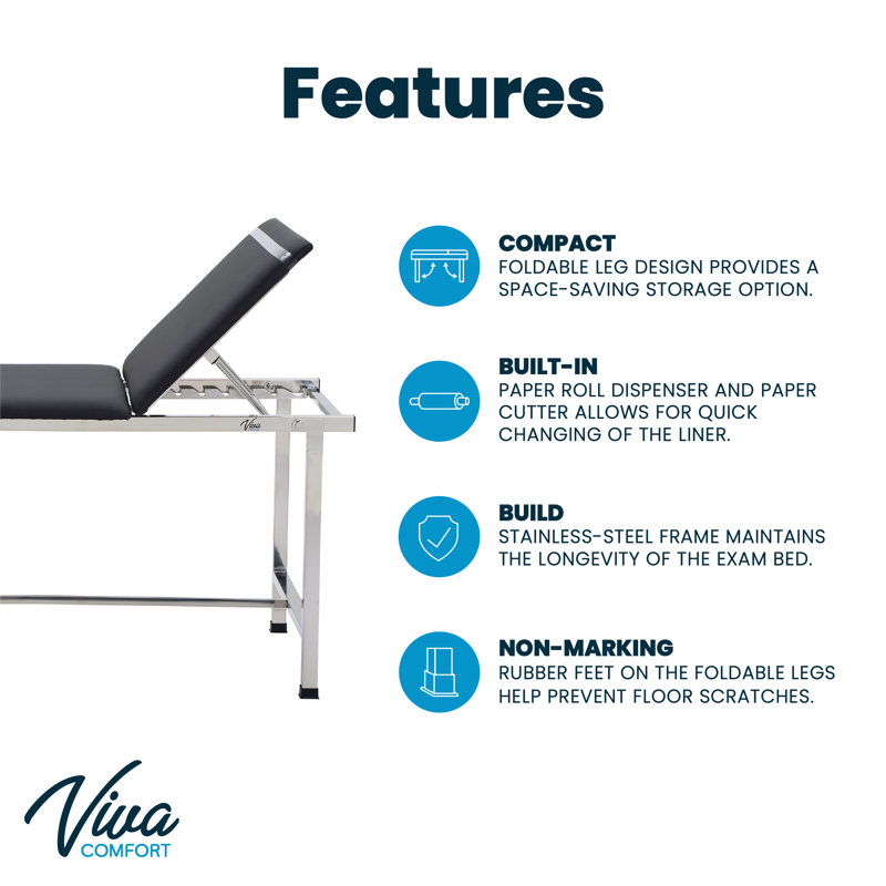 Blue Foam-Padded Adjustable Medical Exam Table with Steel Frame