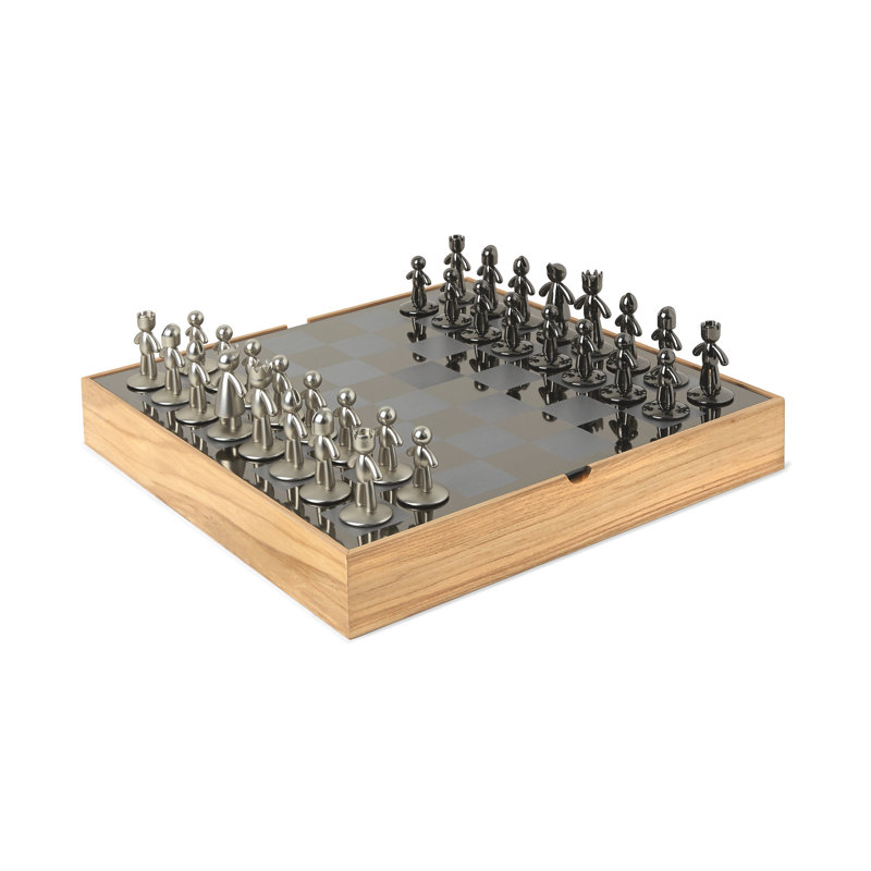 Jeu d'échecs Buddy - Jeu d'échecs moderne et original en métal avec finition nickel et titane