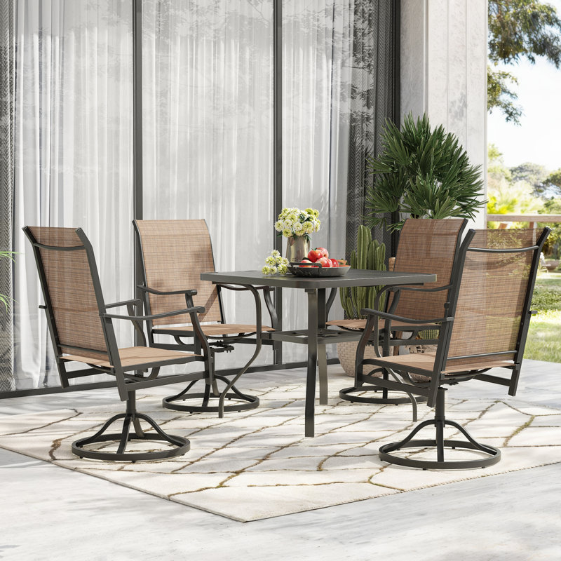 High Back Swivel Patio Dining Armchair, Brown