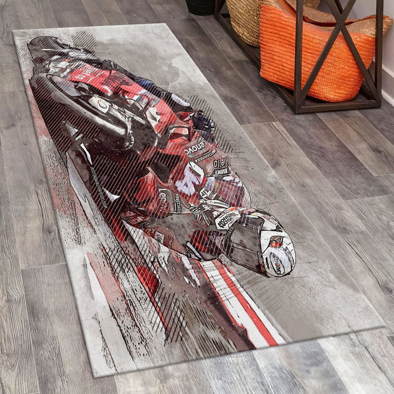 Non-Woven Thin Type Floral Printed Rug with Intricate Red and Blue Botanical Design for Indoor Home Decor