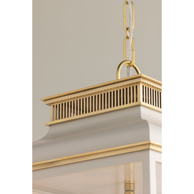 Houghton Lantern in Aged Brass and Distressed Bronze by Mark D. Sikes, Aged Brass/Off-White, 22.25" H x 12.75" W x 12.75" D