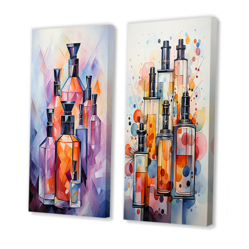 Parfum orange cubique I, ensemble de 2 impressions sur toile, H 28 po x l 25 po, Toile tendue