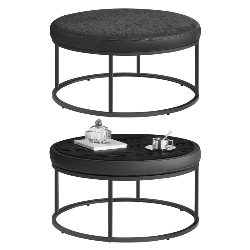 Round Coffee Table, Footstool, Ink Black