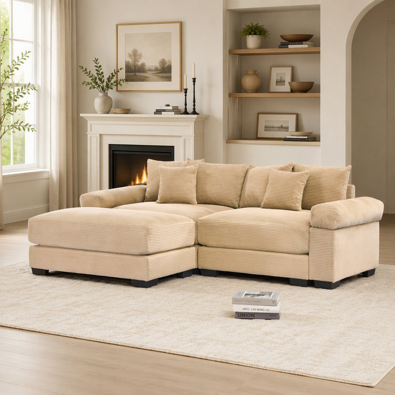 Canapé d'angle modulaire surdimensionné de 234 cm (92 pouces) en forme de L, revêtement en velours côtelé doux, pouf, assise profonde, design ergonomique, montage facile, pour salons et pièces à vivre
