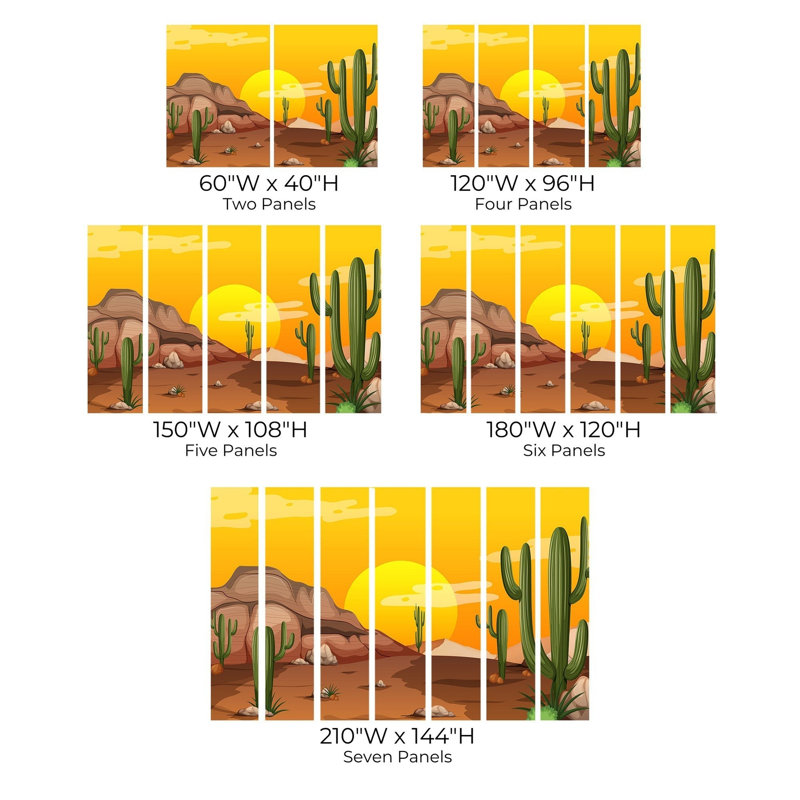 Murale pelez et collez de qualité supérieure - Coucher de soleil dans le désert, L 108 po x l 150 po