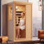 Sauna infrarouge lointain pour 1 personne, sauna sec en bois de pruche du Canada avec façade en verre trempé, système de chauffage à faible intensité électromagnétique, panneau de commande audio et numérique Bluetooth