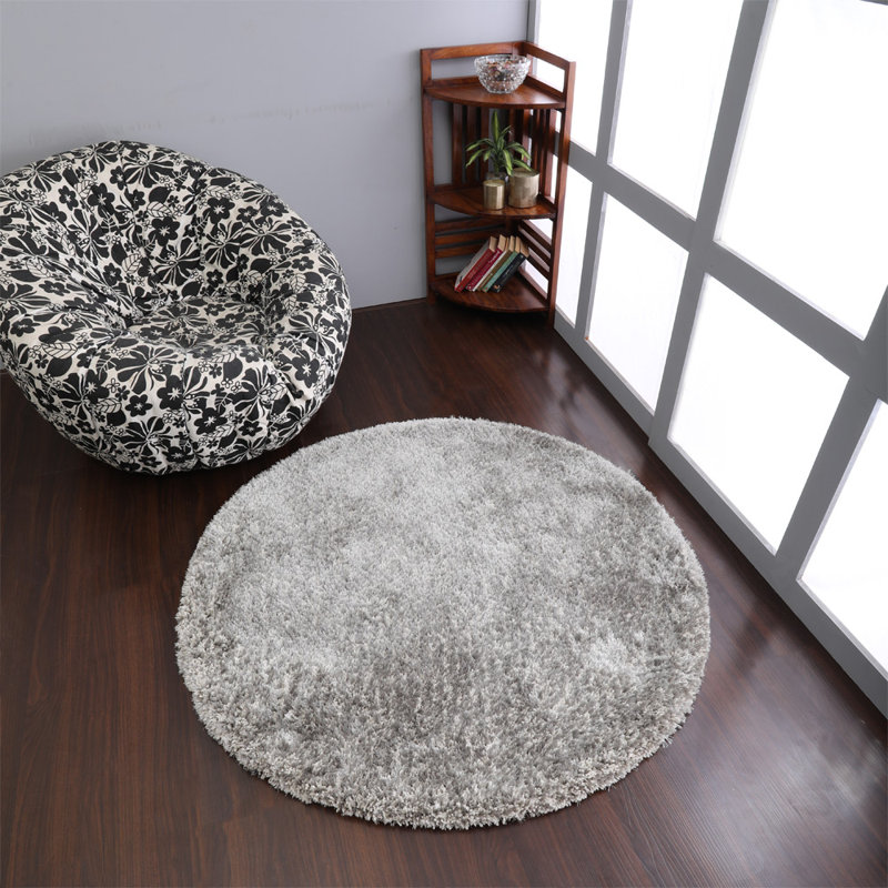 Camarato Hand Tufted Shag Polyester Eco-Friendly Area Rugs - Round, Gray White Color, Plain Solid Design, High Pile Thick Handmade Anti Skid Area Rugs for Living Room, Bed Room