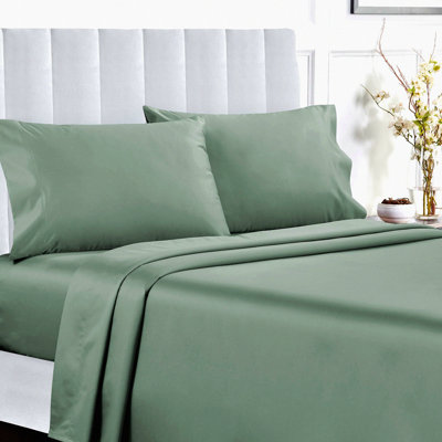 CoolCotton Bliss 4-Pc Set - Softest Cooling Sheets for Bed with Deep Pockets. 400 Thread Count Sateen Queen Sheets & Pillowcases in Sage Green.