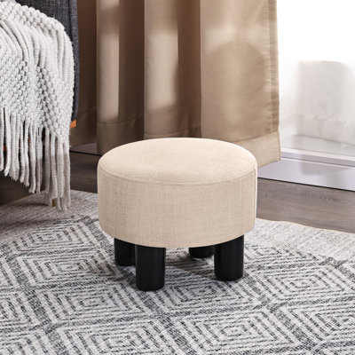 Round Footrest Ottoman Stool With Linen Upholstered