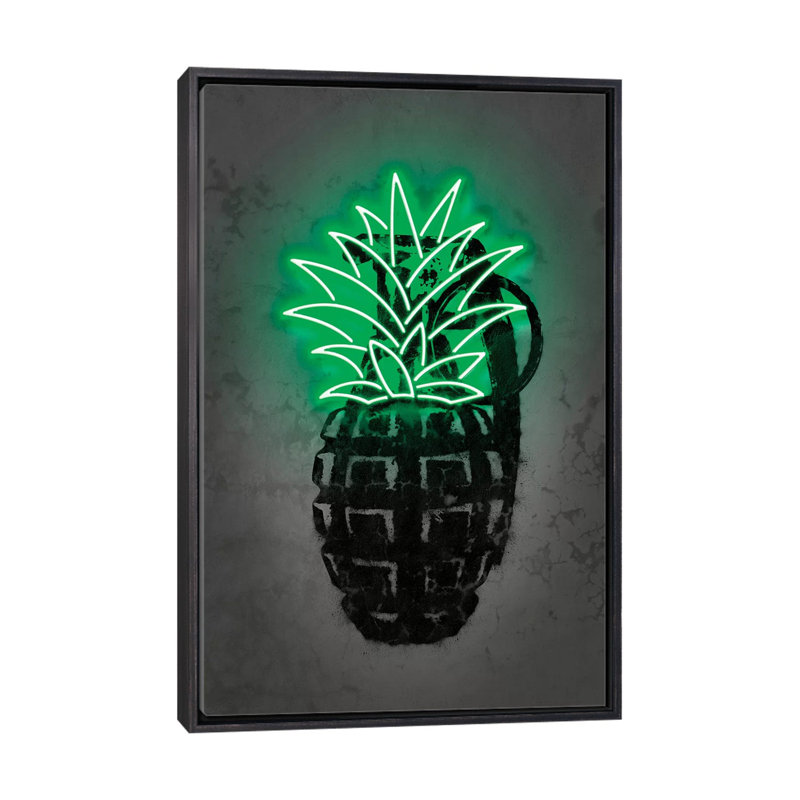 Impression d’art graphique, "Pineapple" par Octavio Mielu, H 26 po x l 18 po x 1,5 po, Toile avec cadre noir patiné
